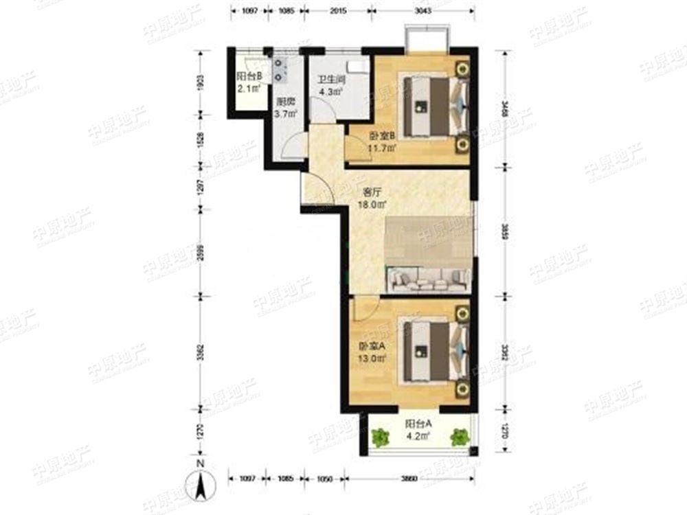 百合春天雪莲东里 2室1厅1卫 h户型 拎包入住