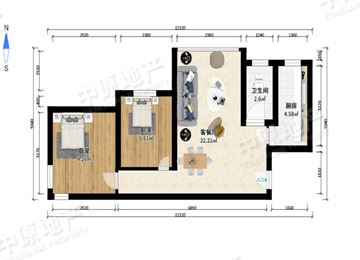 秋怡家园 1室1厅1卫 中独户型 主卧朝南