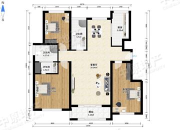 金地艺城华府北润华庭 3室2厅2卫 全明户型